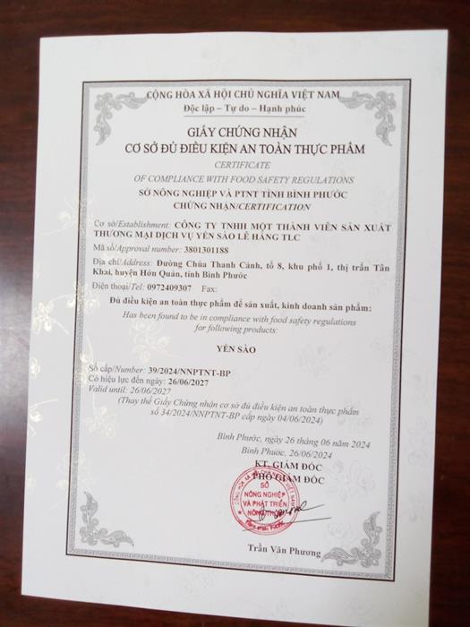 Yến sào, yến rút lông, yến tinh chế, Yến Sào Lê Hằng TLC